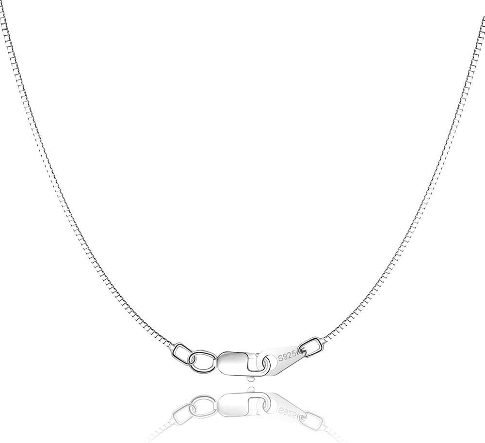 18K Gold Plated 925 Sterling Silver Chain Necklace for Women Girls, 0.8Mm Box Ch