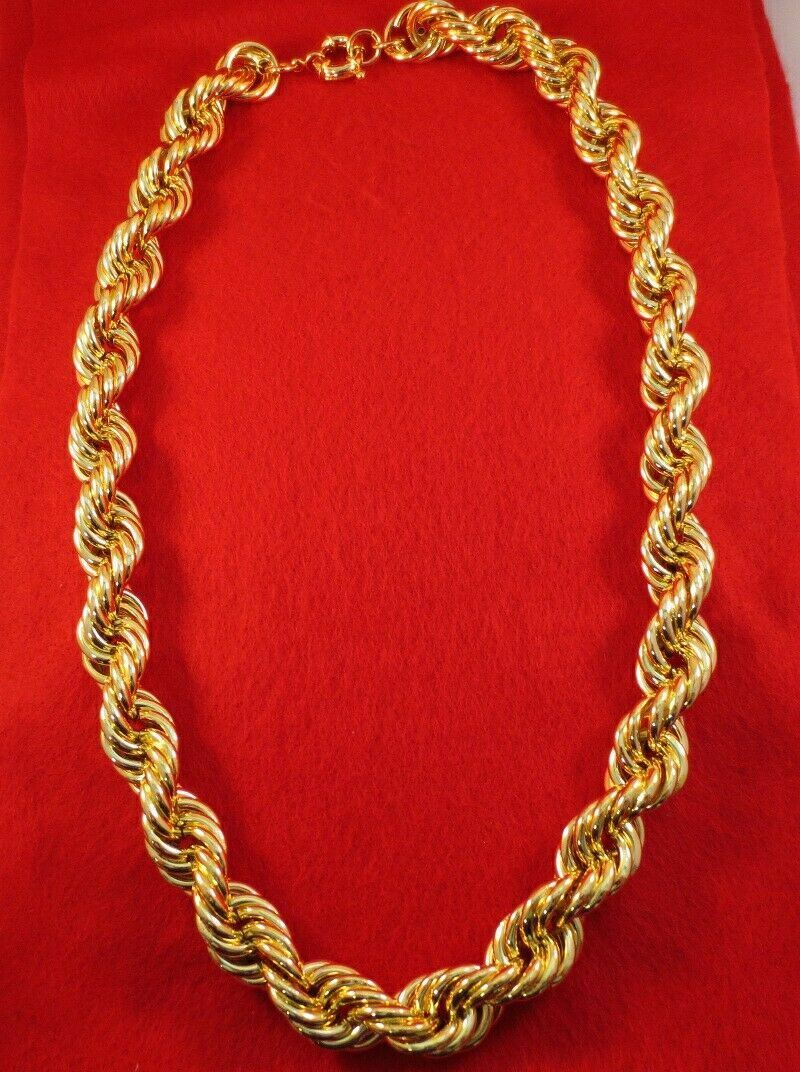 28″ HIP HOP 20MM 14KT GOLD PLATED FAT RUN DMC DOOKIE BLING ROPE CHAIN NECKLACE