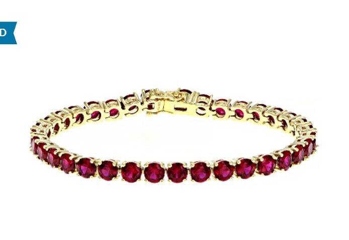 Red lab created ruby 18k yellow gold over silver bracelet 17.46ctw 7.25″ NEW
