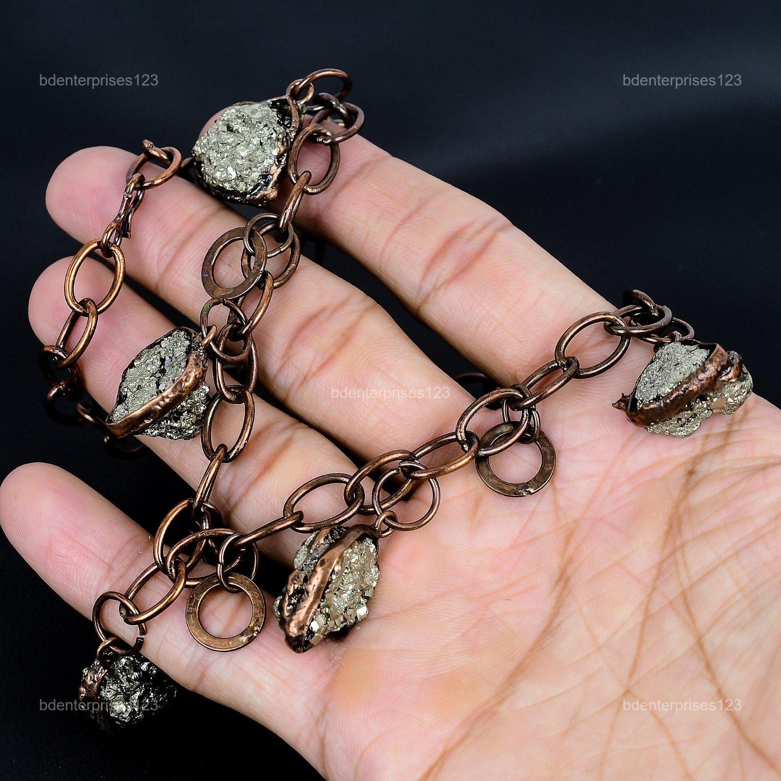 Copper Pentagon Pyrite Rough Gemstone Chain Electroformed New Necklace Jewelry