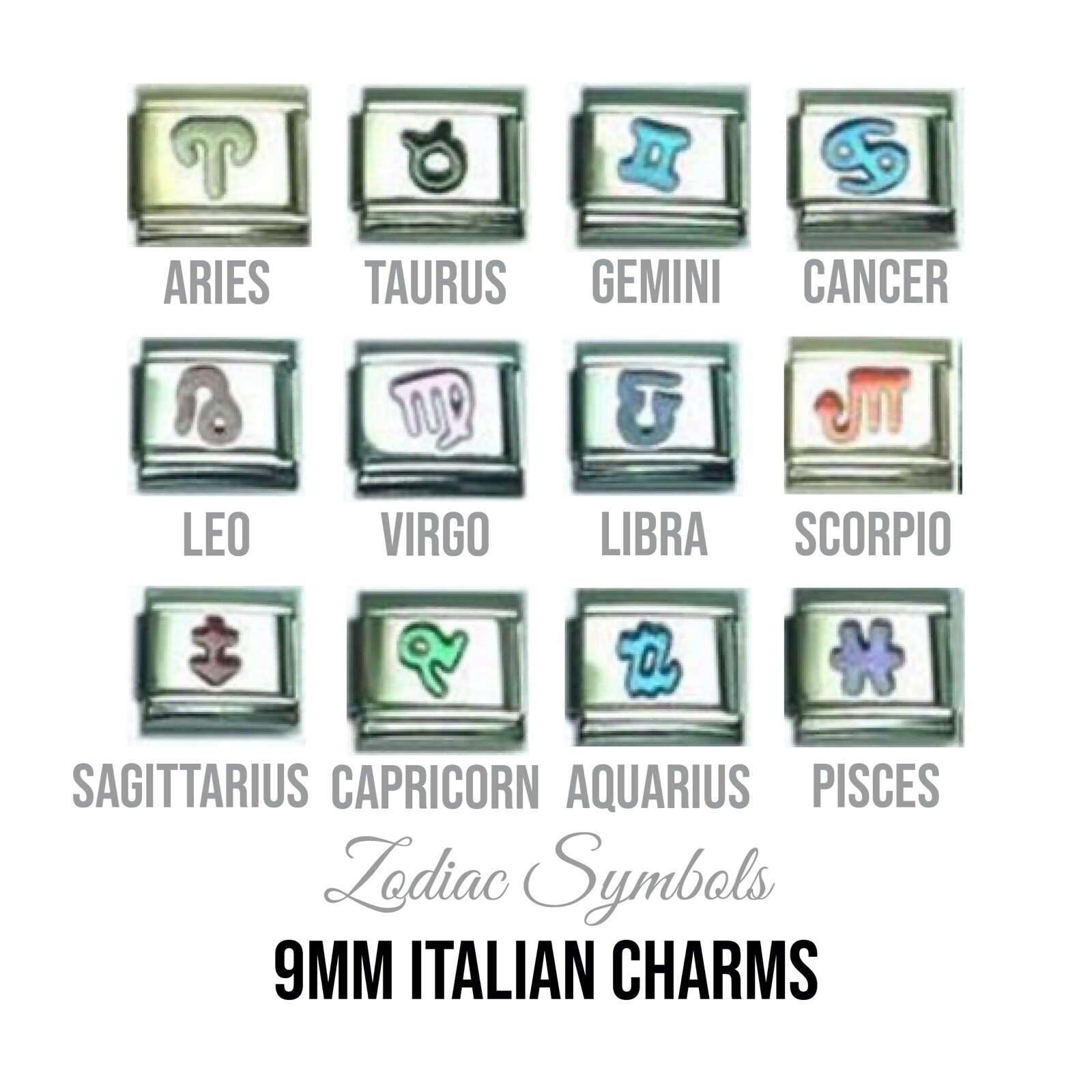 Zodiac symbol 9mm Italian Charm – Fits classic Italian charm bracelets