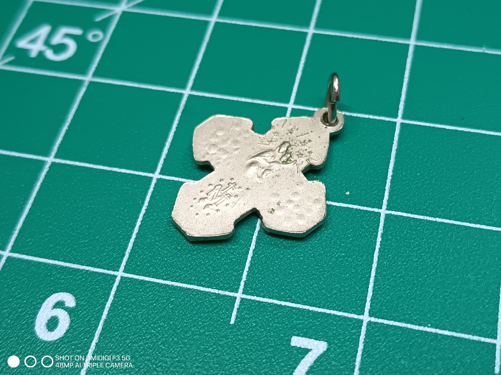 Vintage LM Marked Stainless Steel Small Religious Cross Floating Pendant
