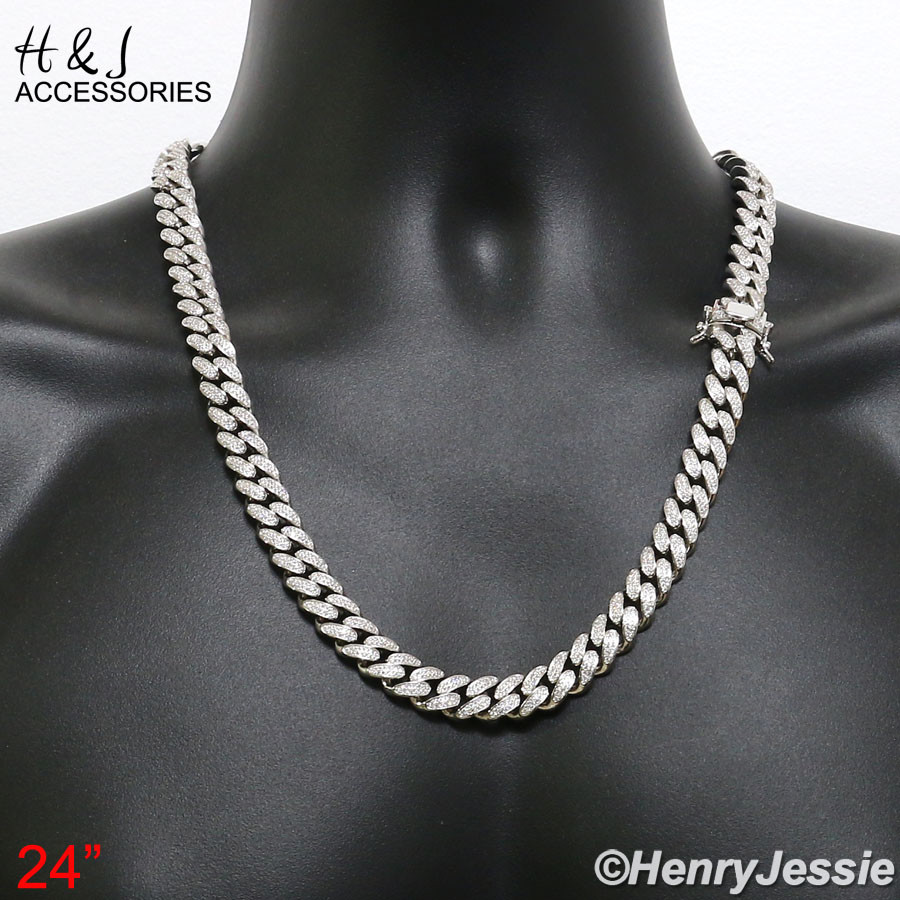 MEN 14K WHITE GOLD PLATED 18″-30″X12MM CZ MIAMI CUBAN CURB CHAIN NECKLACE*ABN1