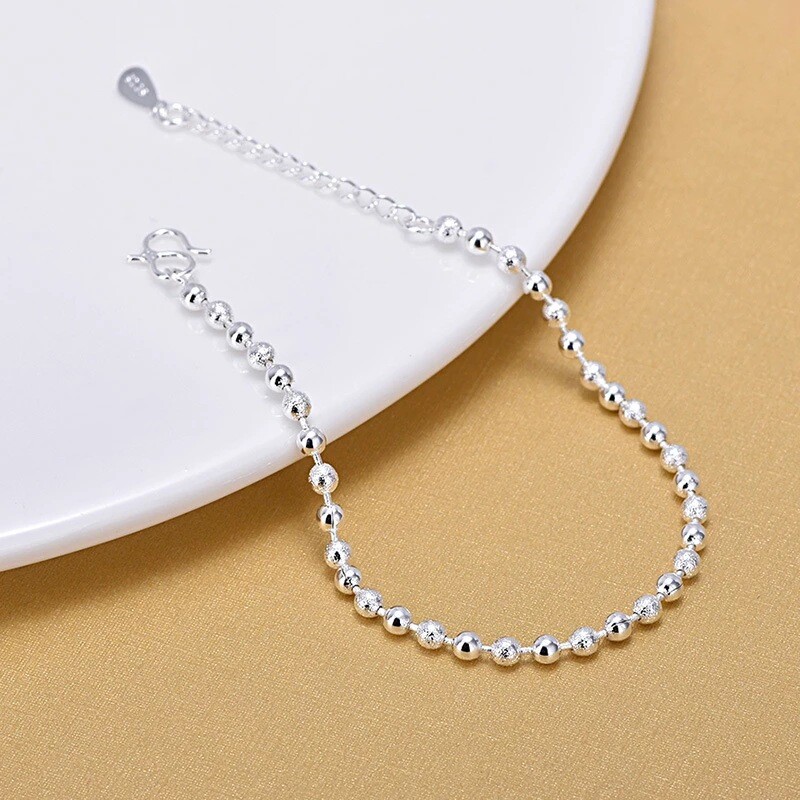Women’s 925 Sterling Silver Beaded Link Chain Foot Ankle Fashion Bracelet #AB33