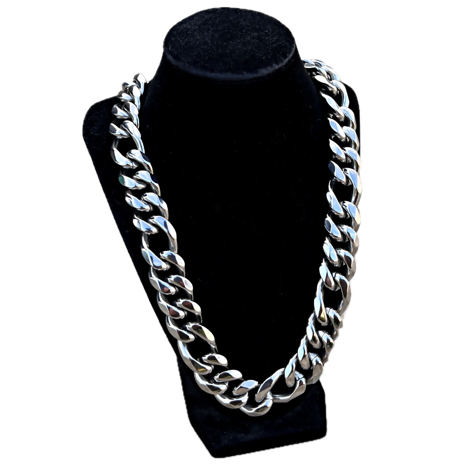 Mens Figaro Link Chain 316L Stainless Steel Heavy Necklace 22MM Thick 18″-30″ in