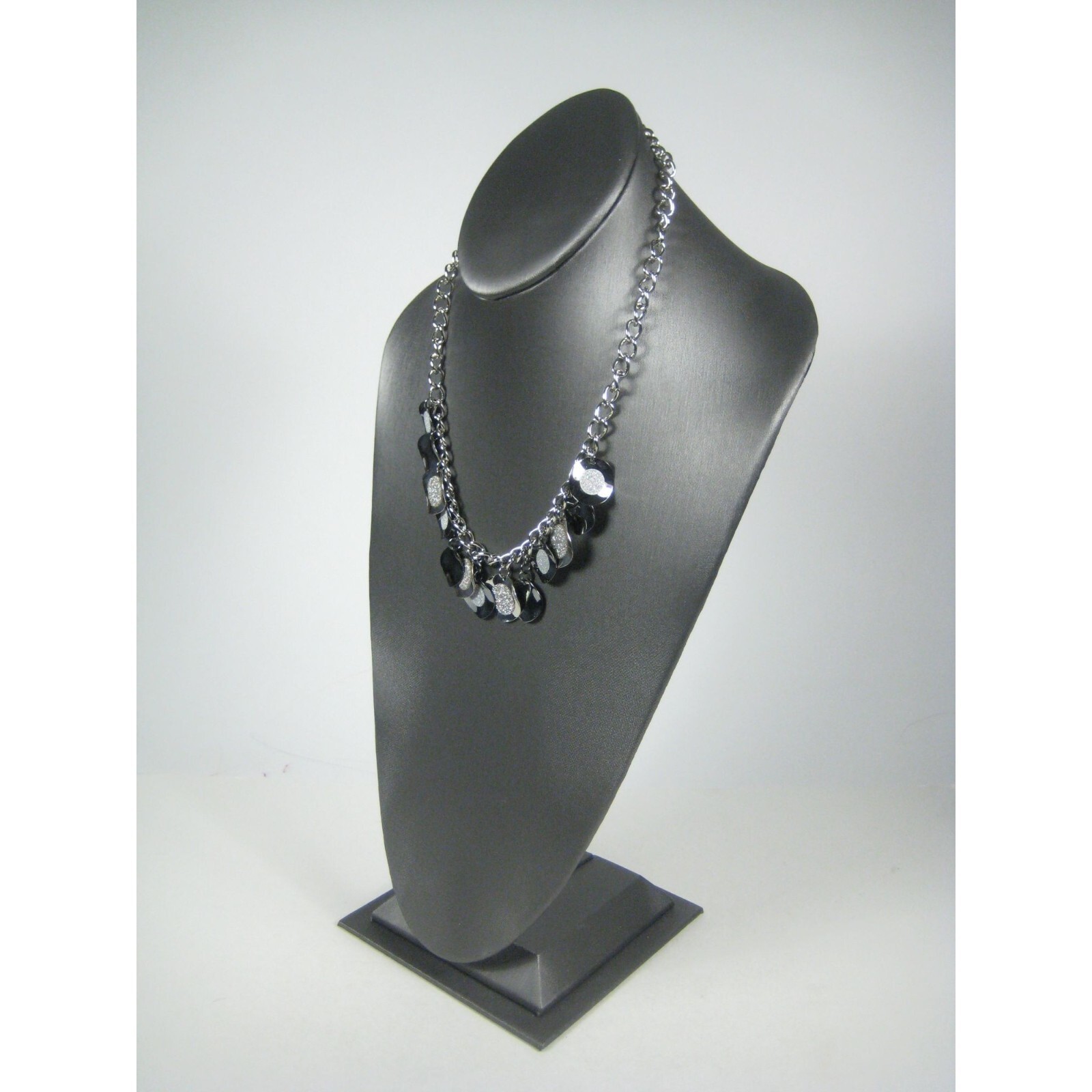 Silvertone Chain Charm Necklace 18 Inch Festival Statement Party Round Disc
