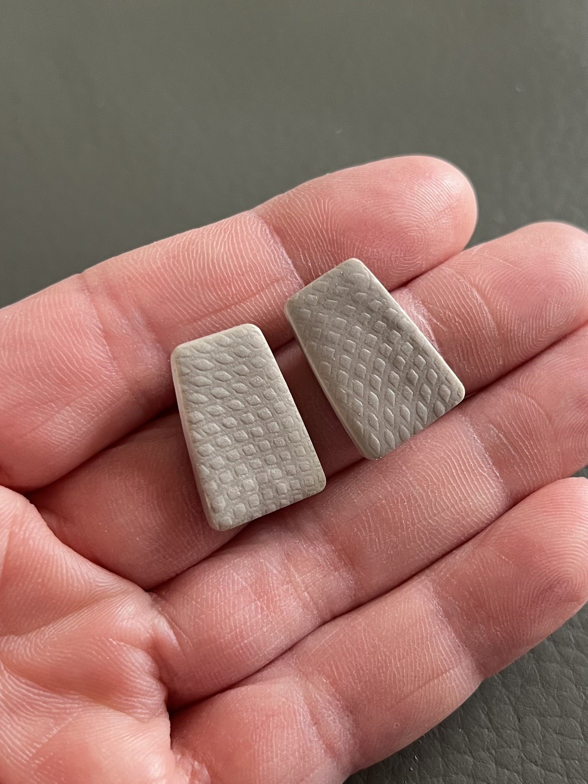 Handmade Polymer Clay Trapezoid Beige Earrings – Ultra Lightweight