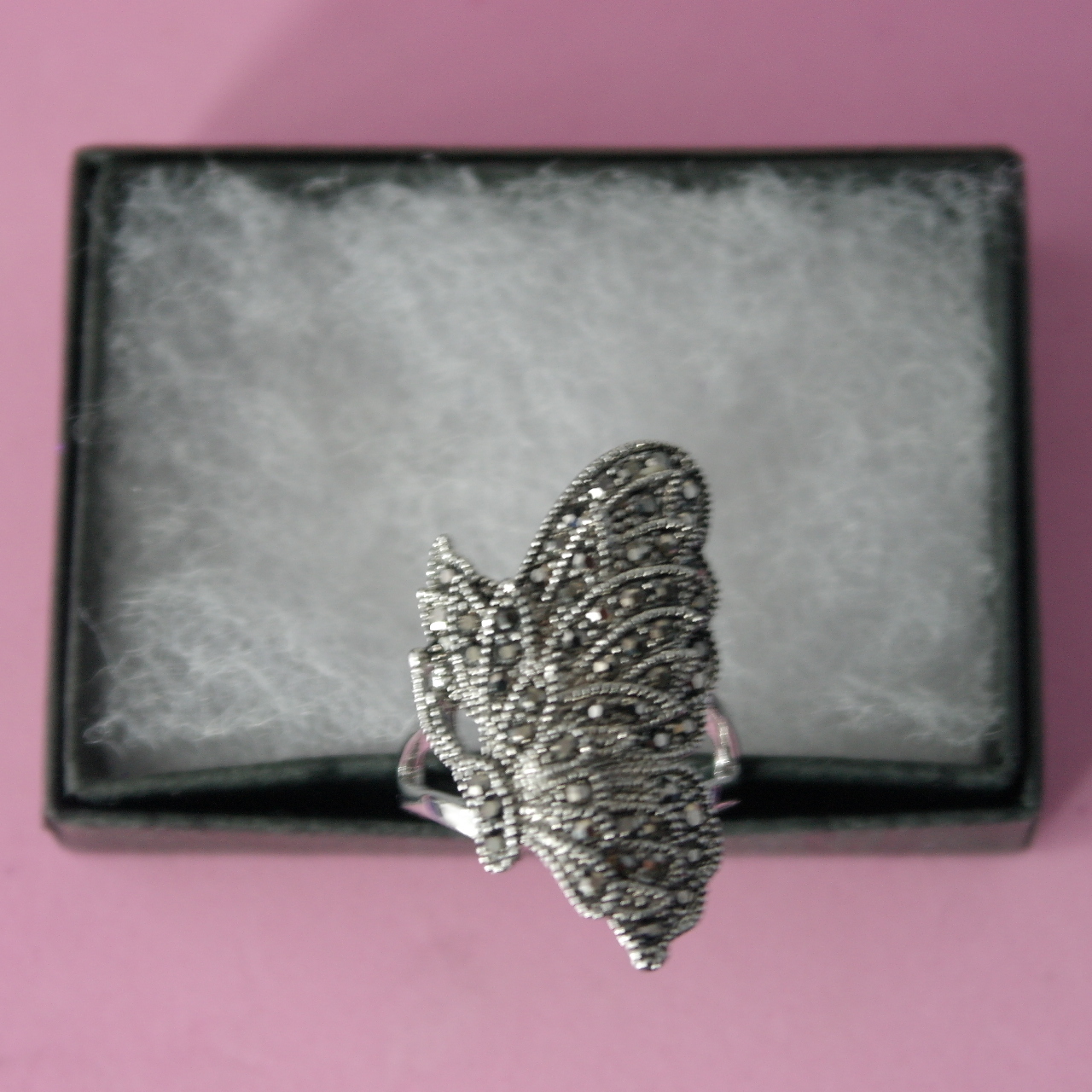 Beautiful 18 Kt Gold Filled Ring With Marcasite 5.1 Gr.Size N In Gift Box