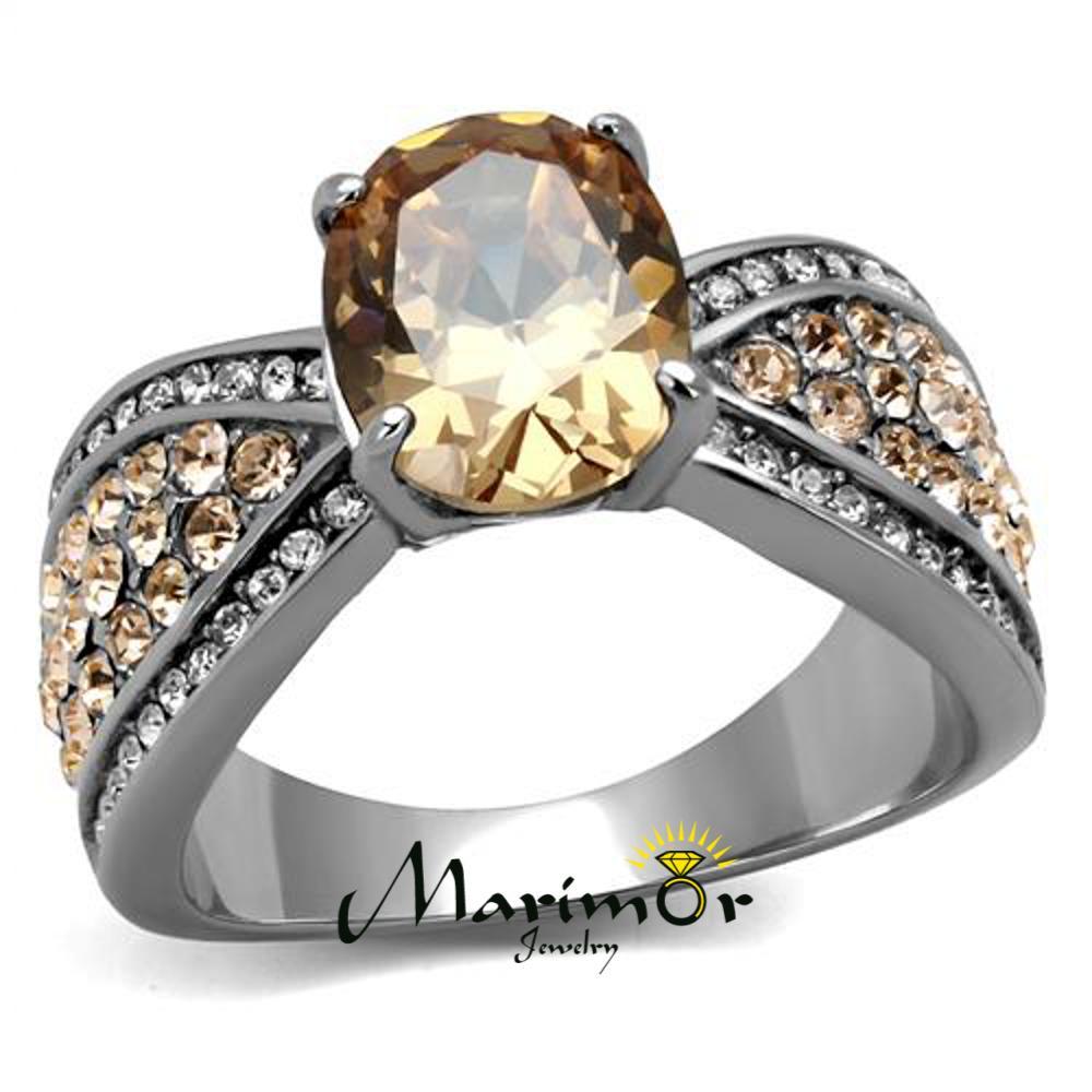 3.3 Ct Oval Cut Champagne CZ Stainless Steel Engagement Ring Women’s Size 5-10