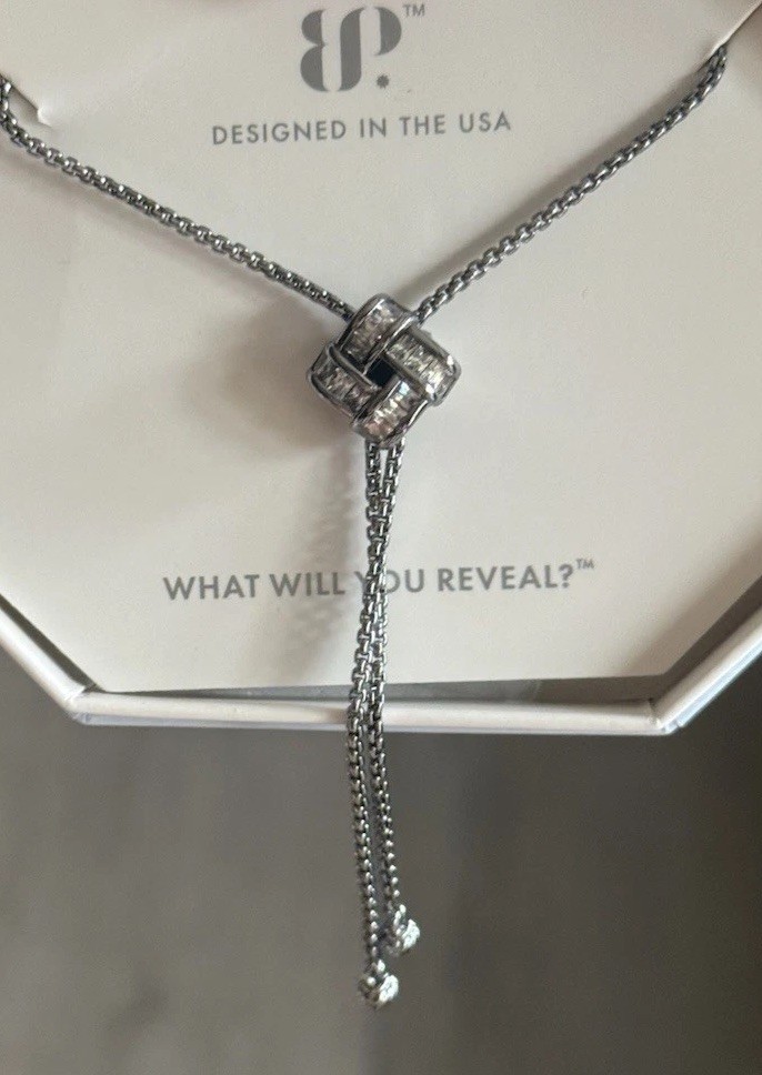 Bomb Party BP NEW OG NECKLACE-Baguette Braid Sparkle-Bolo-CZ on Hematite-NK14109
