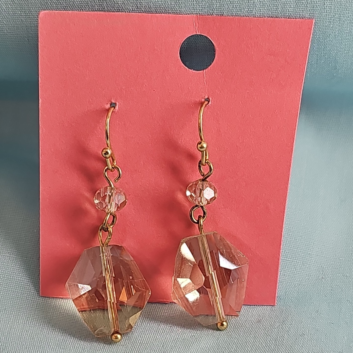 Gold Tone Octagon Clear Crystal Beaded Dangle/Drop Earrings, Hook Closure