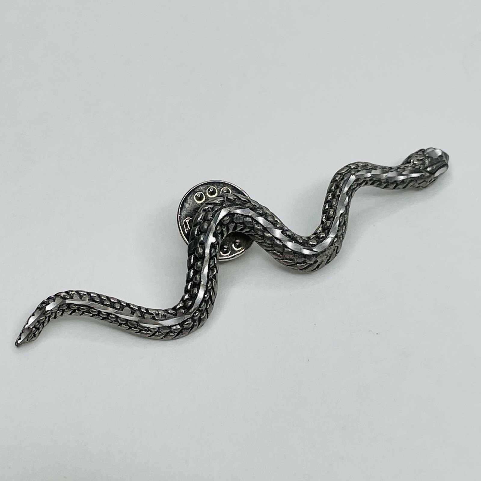 Snake Pin Lapel Tie Tack Serpent Reptile Metal Silver Tone Figural