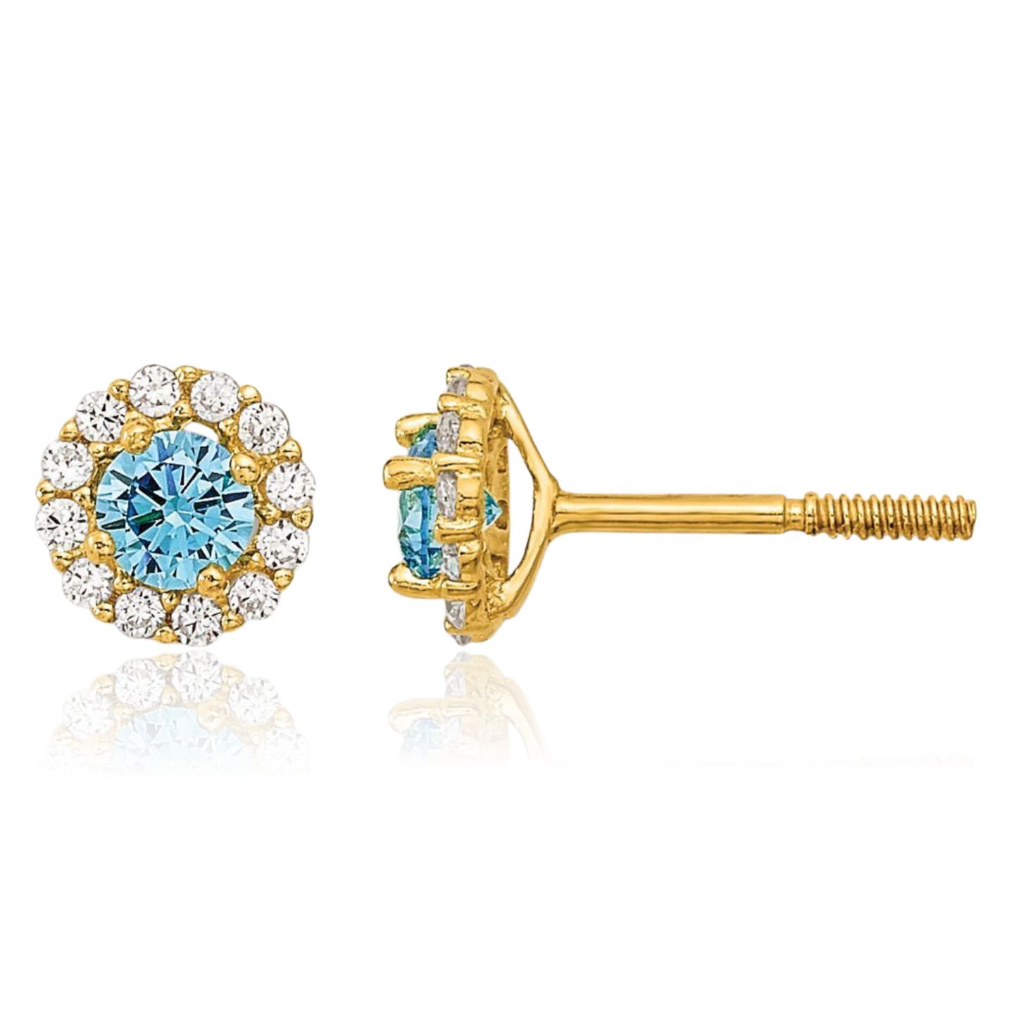 14K Solid Yellow Gold Cubic Zirconia Medium Stud Earrings 5.35mm 1/4 inch Round