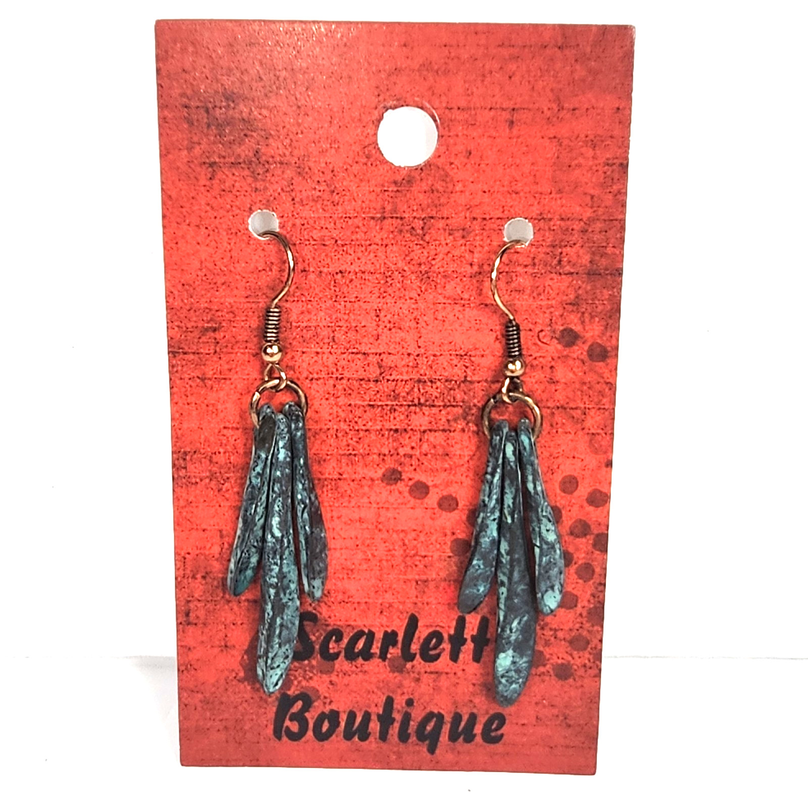 Scarlett Boutique BOHEMIAN Dangle Earrings – Green Metal and Copper 2 1/8 in.