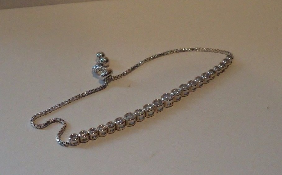 LARIAT BRACELET W/ 2 CT ROUND LAB ACCENTS / 925 STERLING SILVER / 9” ADJUSTABLE
