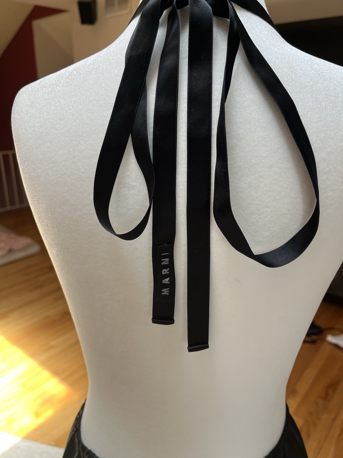 Marni Statement– Crystal, Resin & Satin Ribbon Tie Necklace Rare Barney’s