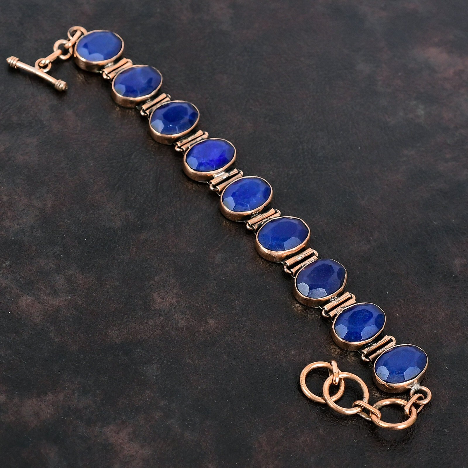 Blue Saphire Adjustable Bracelet Handcrafted Copper Unique Gift Jewelry 6.0″