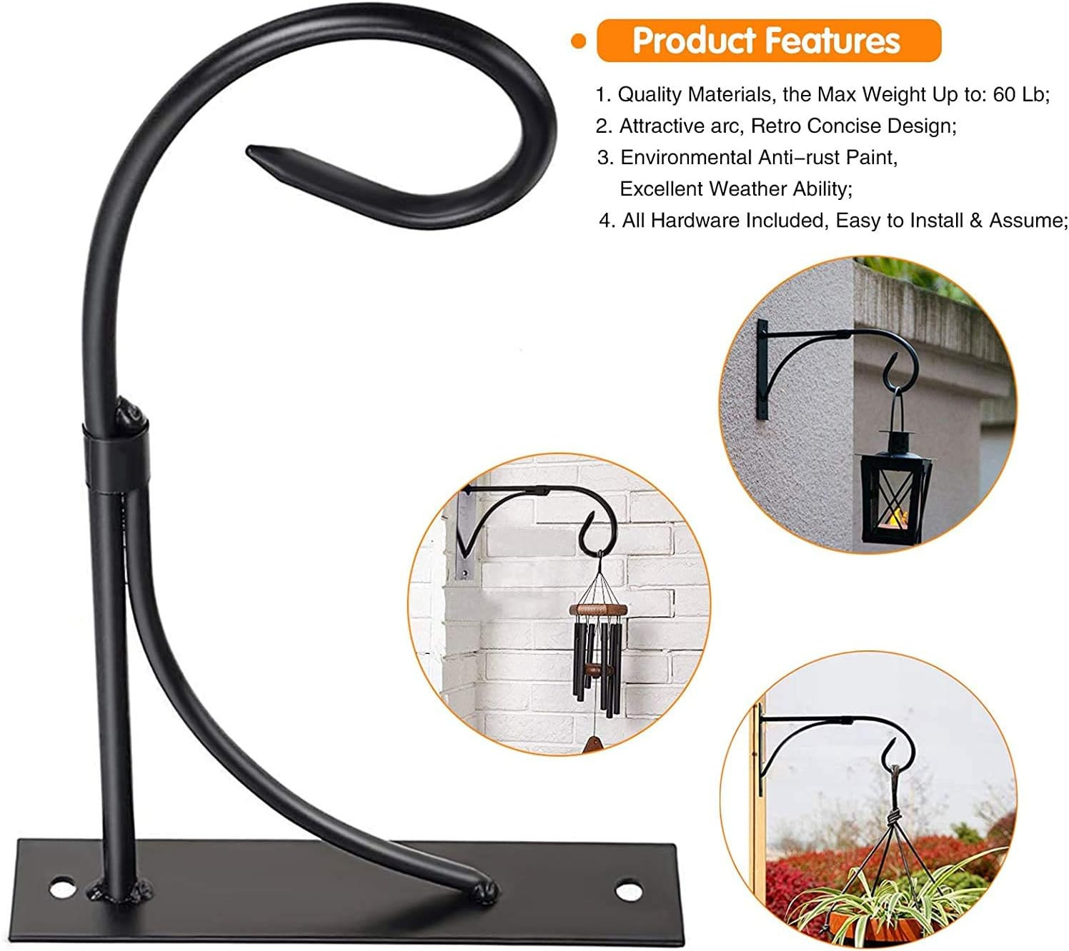 2 Pack Plant Hanging Bracket, 11 inch Wall Mount Plant Hanger Outdoor Indoor,…