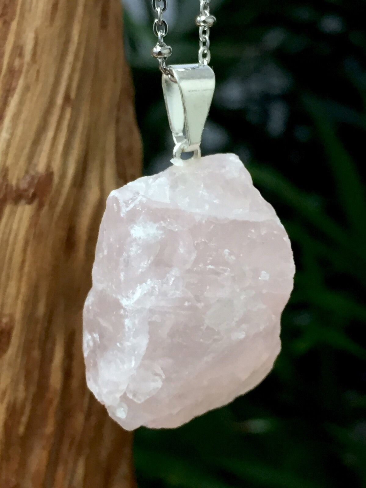 CHARGED Rose Quartz Natural Crystal Chakra Pendant Necklace Pink Gemstone Reiki