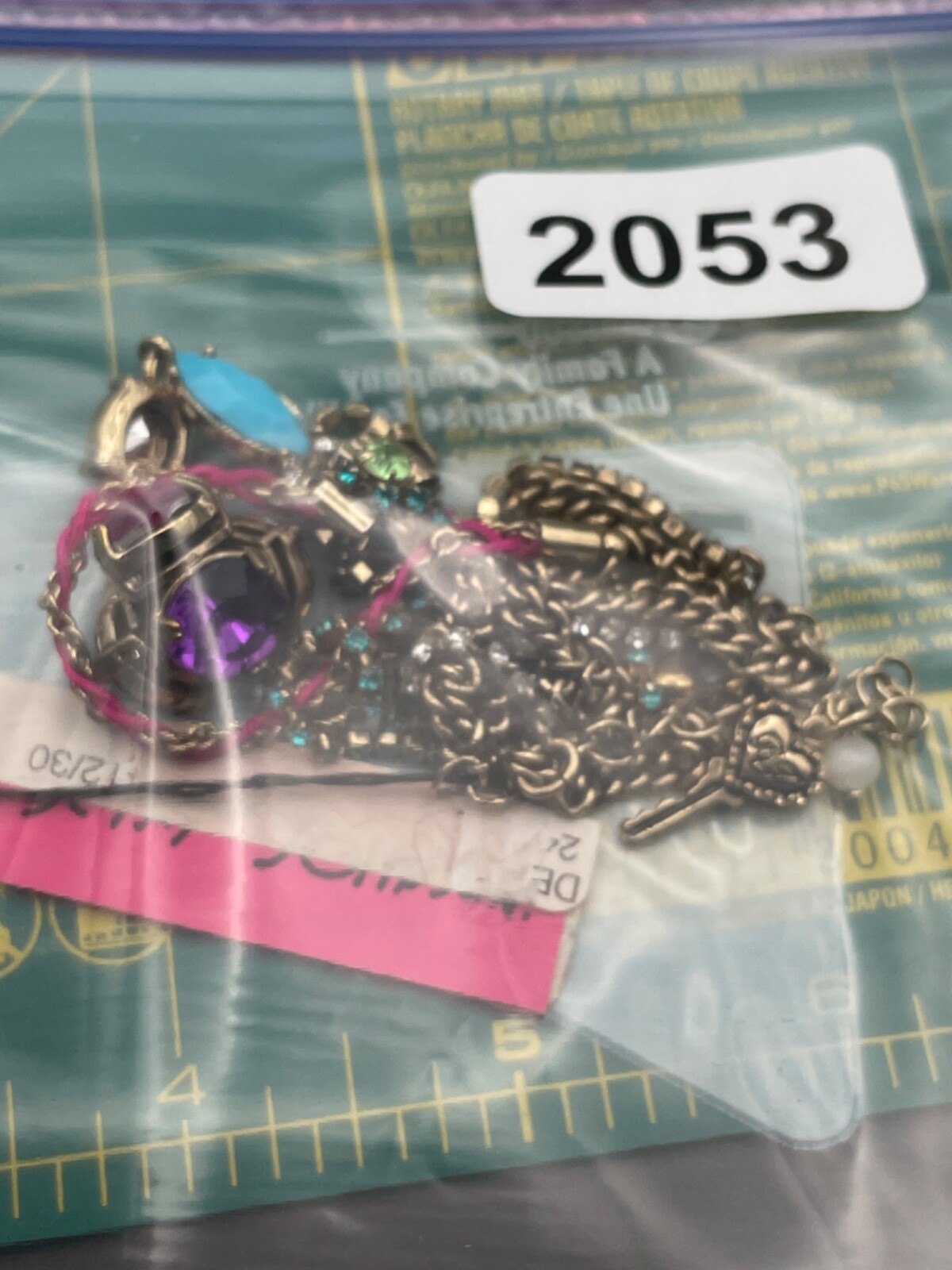 Betsey Johnson Necklace Pendant Blue Purple Fuchsia Crystal Rhinestones