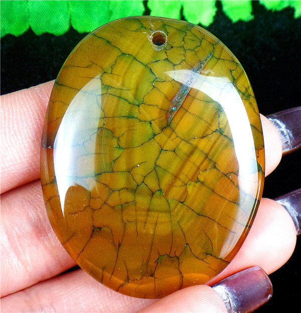47x37x7mm Green&Brown Dragon Veins Agate Oval Pendant Bead AD67723