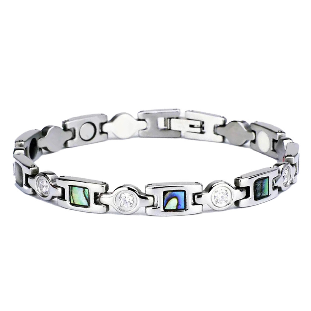 Magnetic Healing Bracelet with Faux Gemstone Inlay – 19cm Zinc Alloy Chain