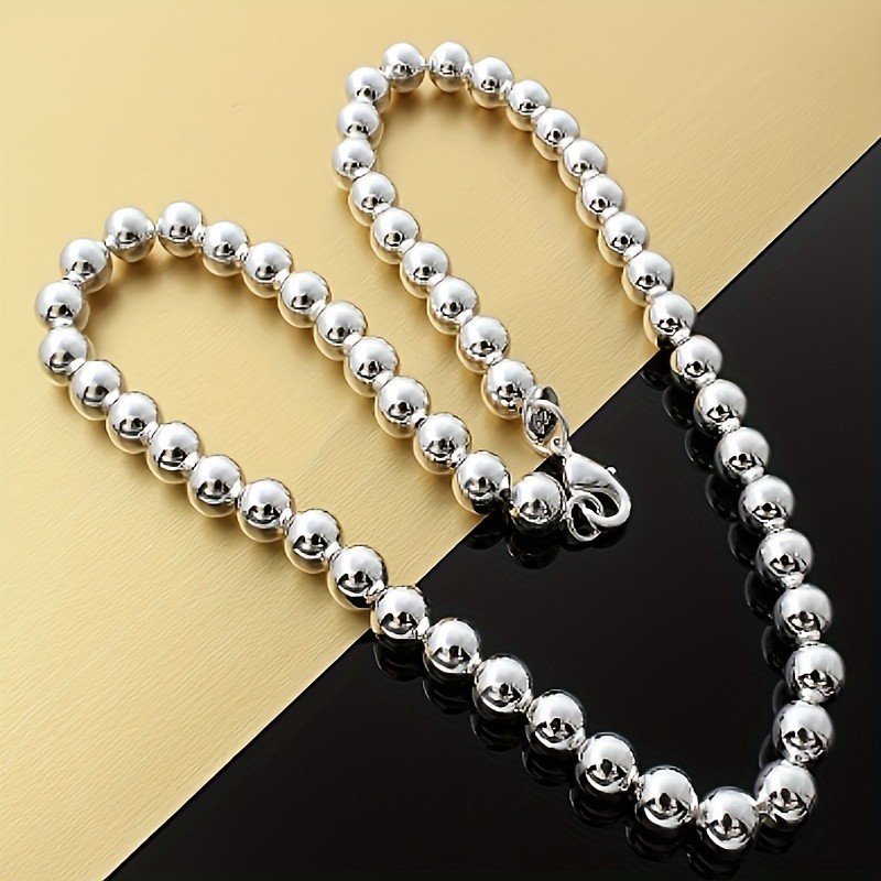 1Pcs Women’s 925 Sterling Silver 8mm Hollow Balls Beads 20″ Chain Necklace