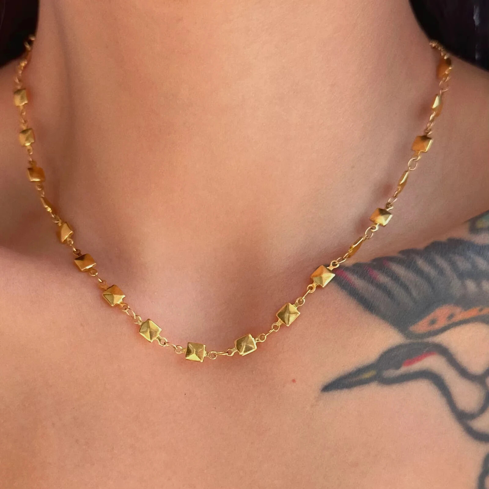 18K Gold filled stainless steel Charm dangle square Station necklace women