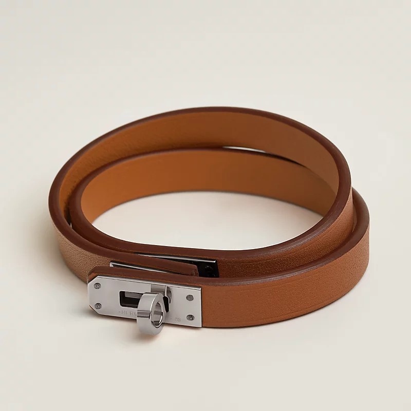 Hermes Mini Kelly Double Tour Leather Bracelet Palladium Plated Lock T3 Box