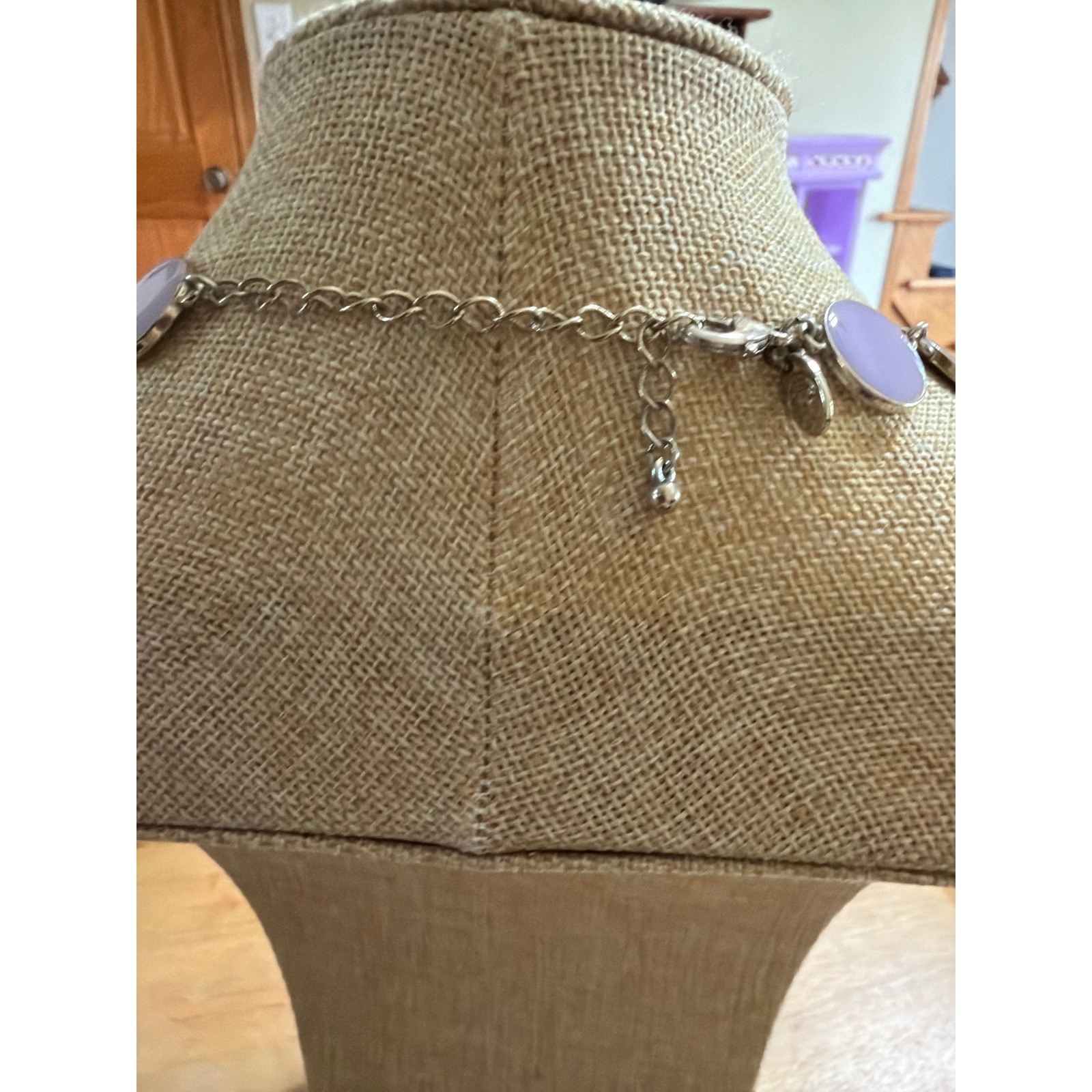 Lavender Enamel Graduated Disc Bib Necklace Silver Tone Adjustable Mod Retro