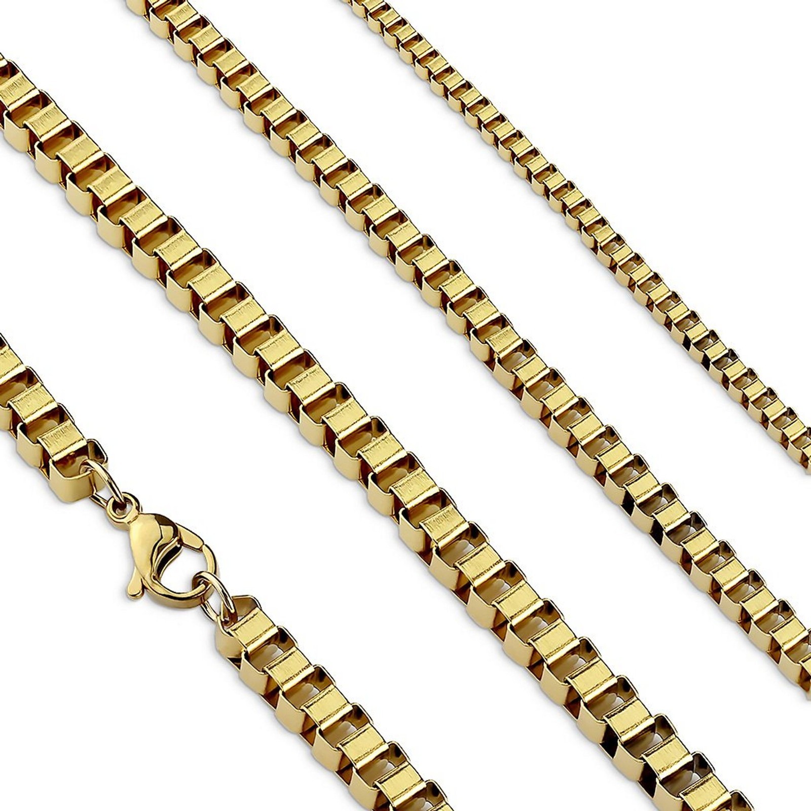 1.5mm Gold Box Chain Stainless Steel Necklace 16-24-inch Womens Mens