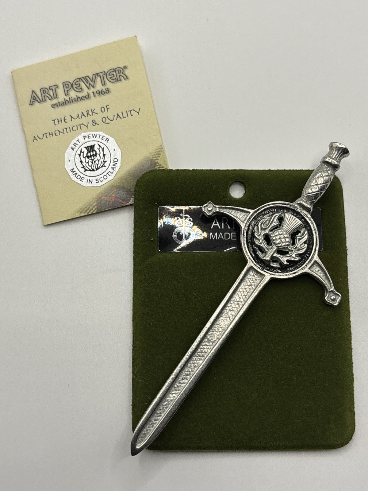 Scottish Sword & Thistle Kilt Pin Pewter Gift Made in Scotland 10.3cm
