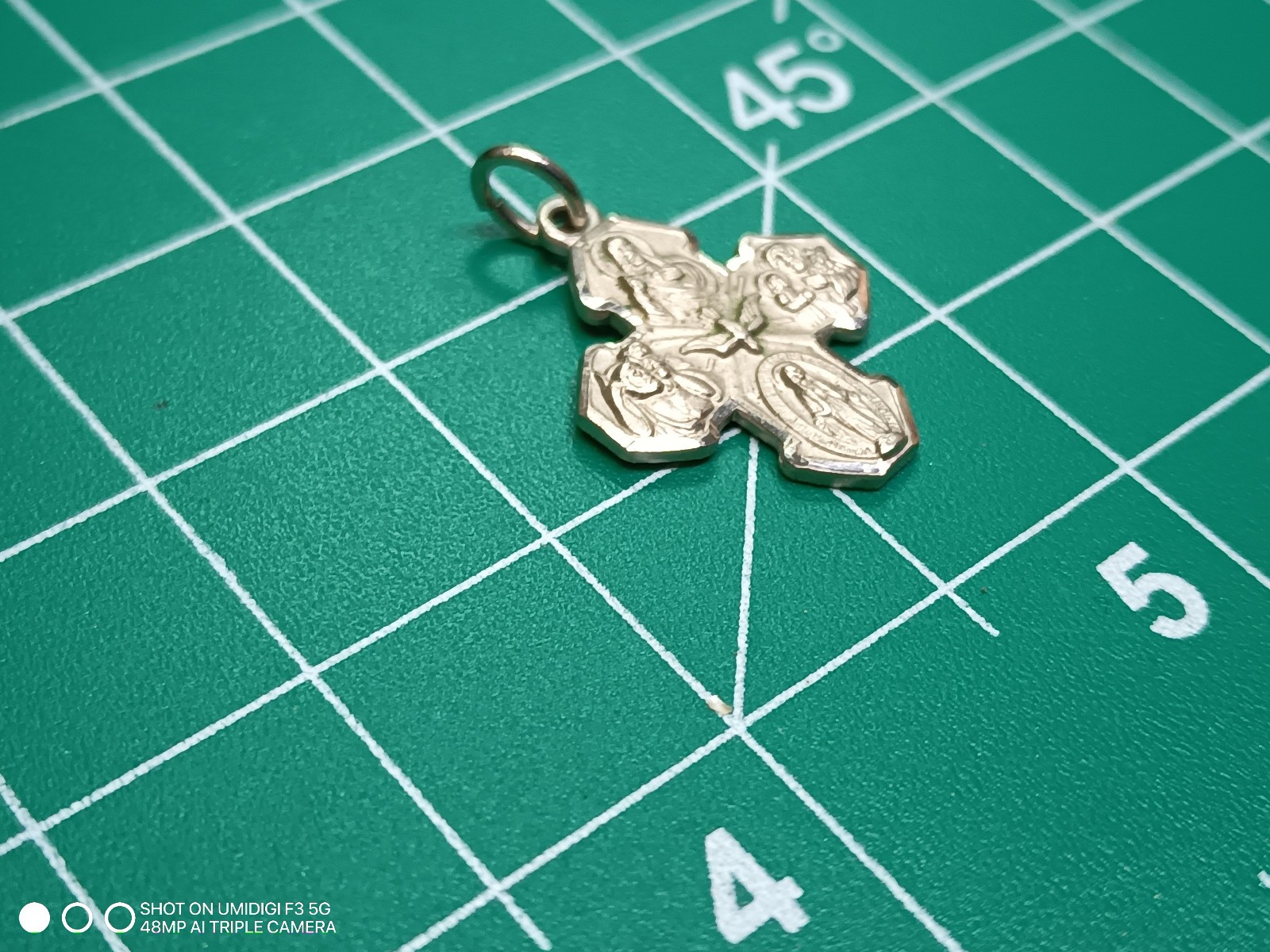 Vintage LM Marked Stainless Steel Small Religious Cross Floating Pendant