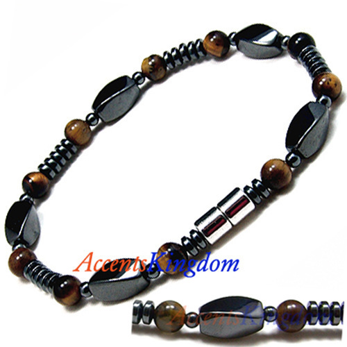 Accents Kingdom Men’s Magnetic Hematite Tiger’s Eye Bead Bracelet 8.5″
