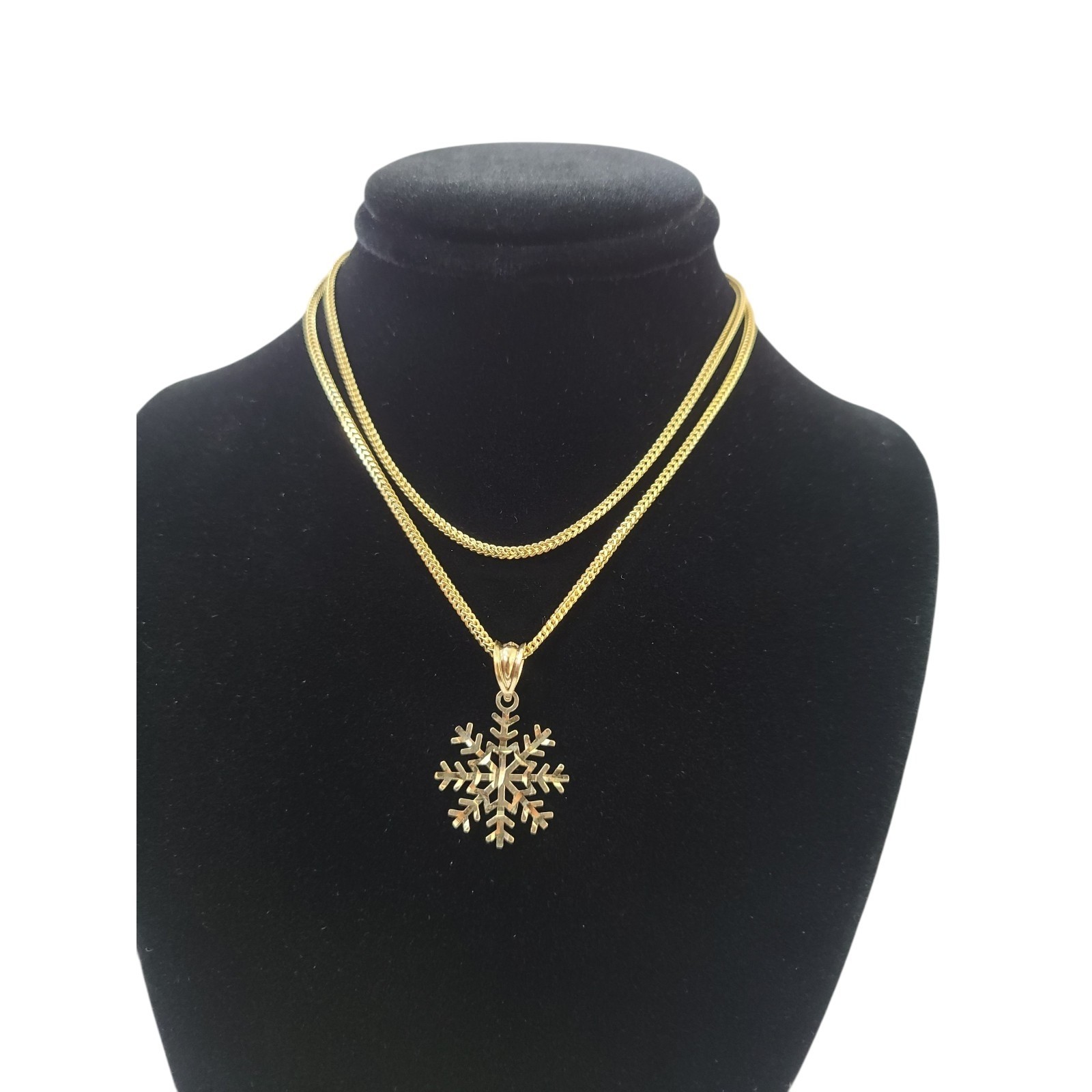 10K Yellow Gold Franco Chain Snowflake Pendant 1mm 16 18 20 22 24 Women Men