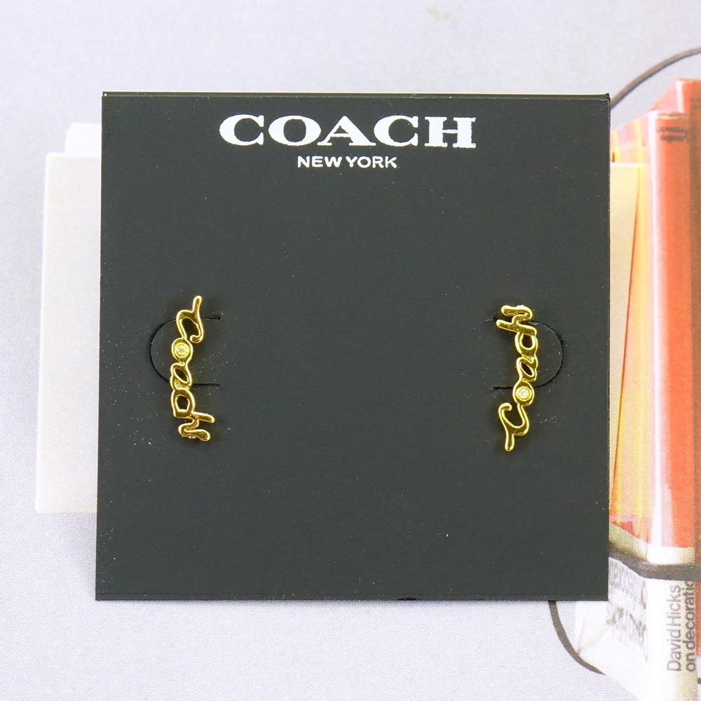 NWT Coach Signature Script Crawler Stud Earrings Gold Plated