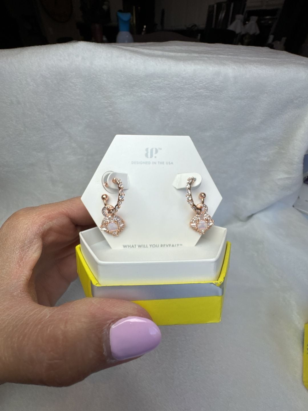 BP The Classy Queen Created Moonstone on Rose Gold Hoops