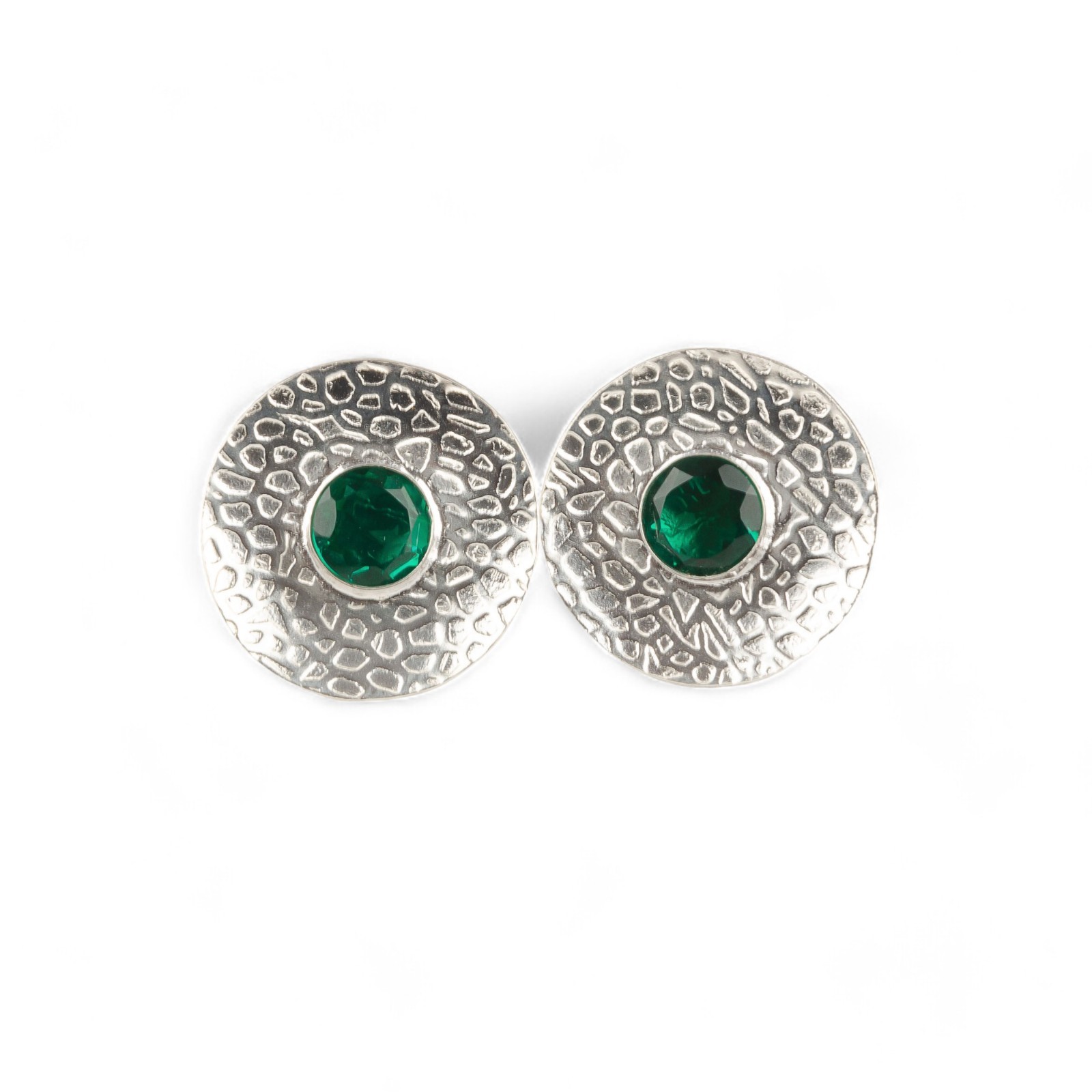 Emerald Gemstone Stud Earrings Sterling Silver Handmade Boho Jewelry 0.89″ Gifts