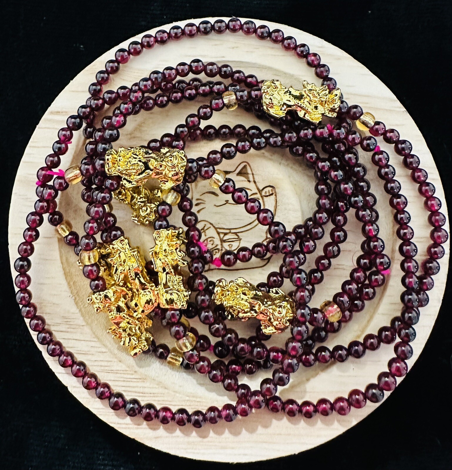 8 Pieces Natural Garnet Crystal Stone With Pixiu Bracelet 3mm