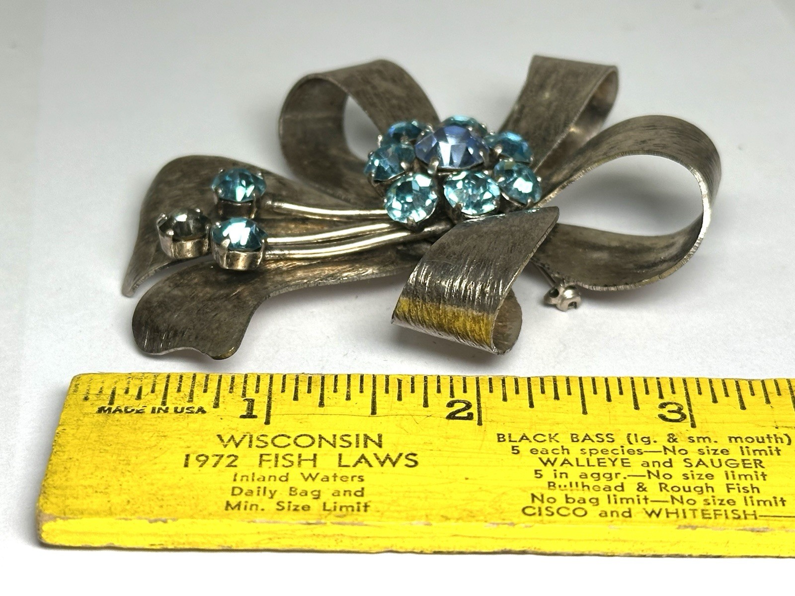 Rare Dominique Aurientis Paris Rhinestone Bow Brooch Silver Tone Large VTG