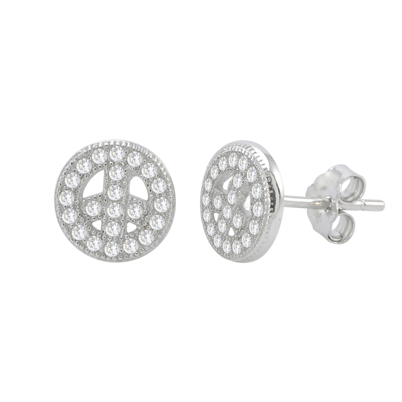 Sterling Silver Peace Sign Stud Earrings 8mm Tiny