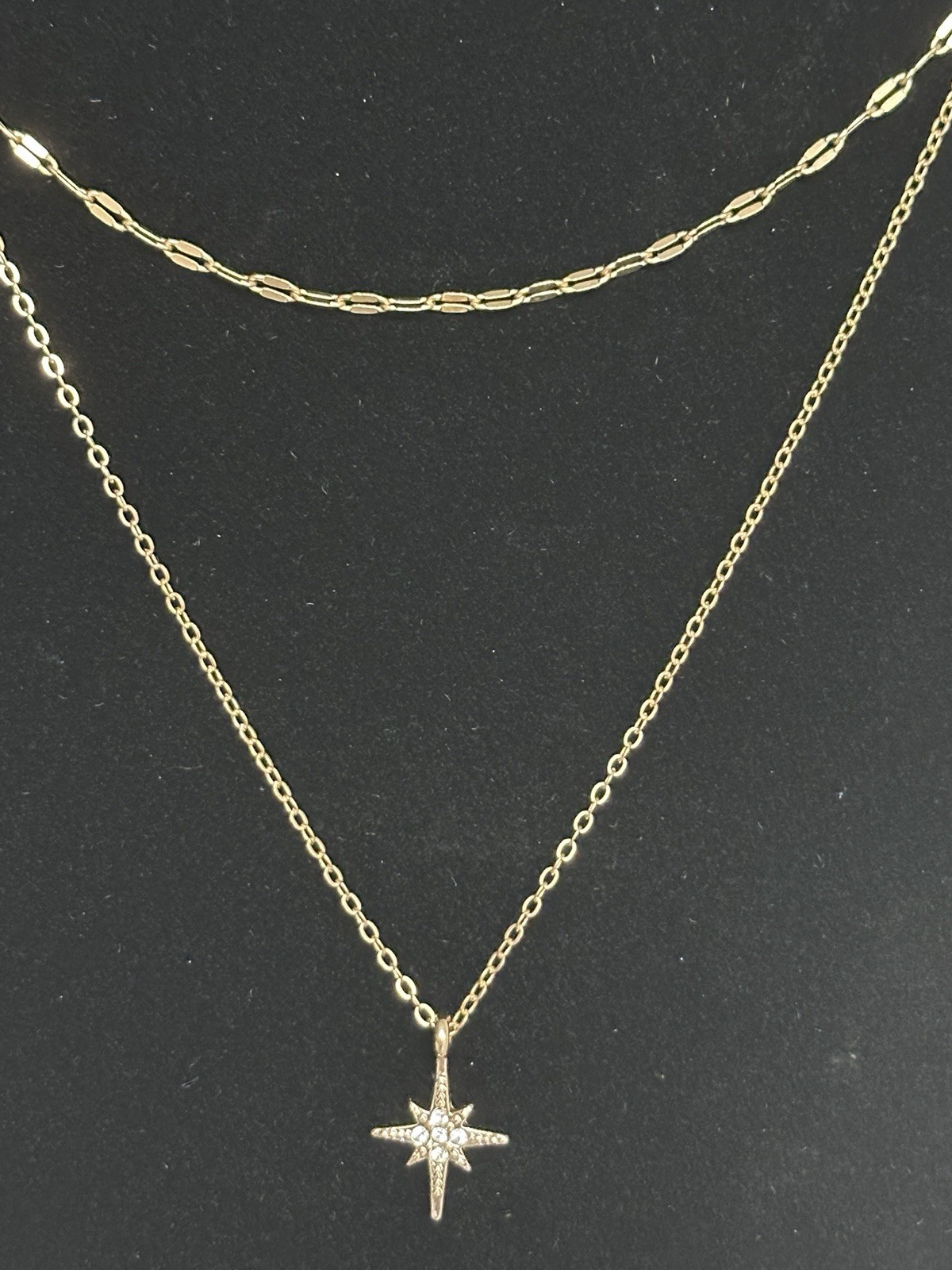Gold Tone Layered North Star Pendant Necklace