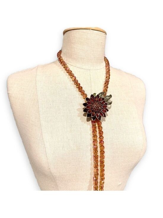 BOHO LUXE Golden Sunflower Crystal Lariat Necklace Miss Mandy’s Exclusive NWOT