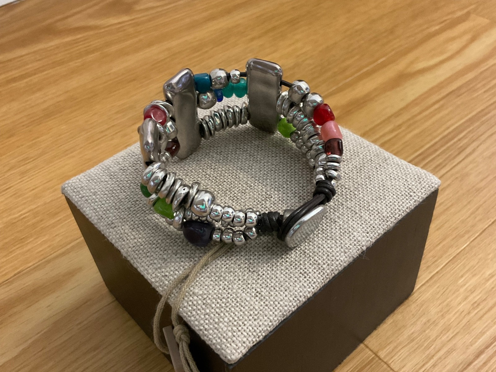 Estate Sale Uno de 50 Silver-plated,Leather, Multi Color Beads Bracelet “Atlas”