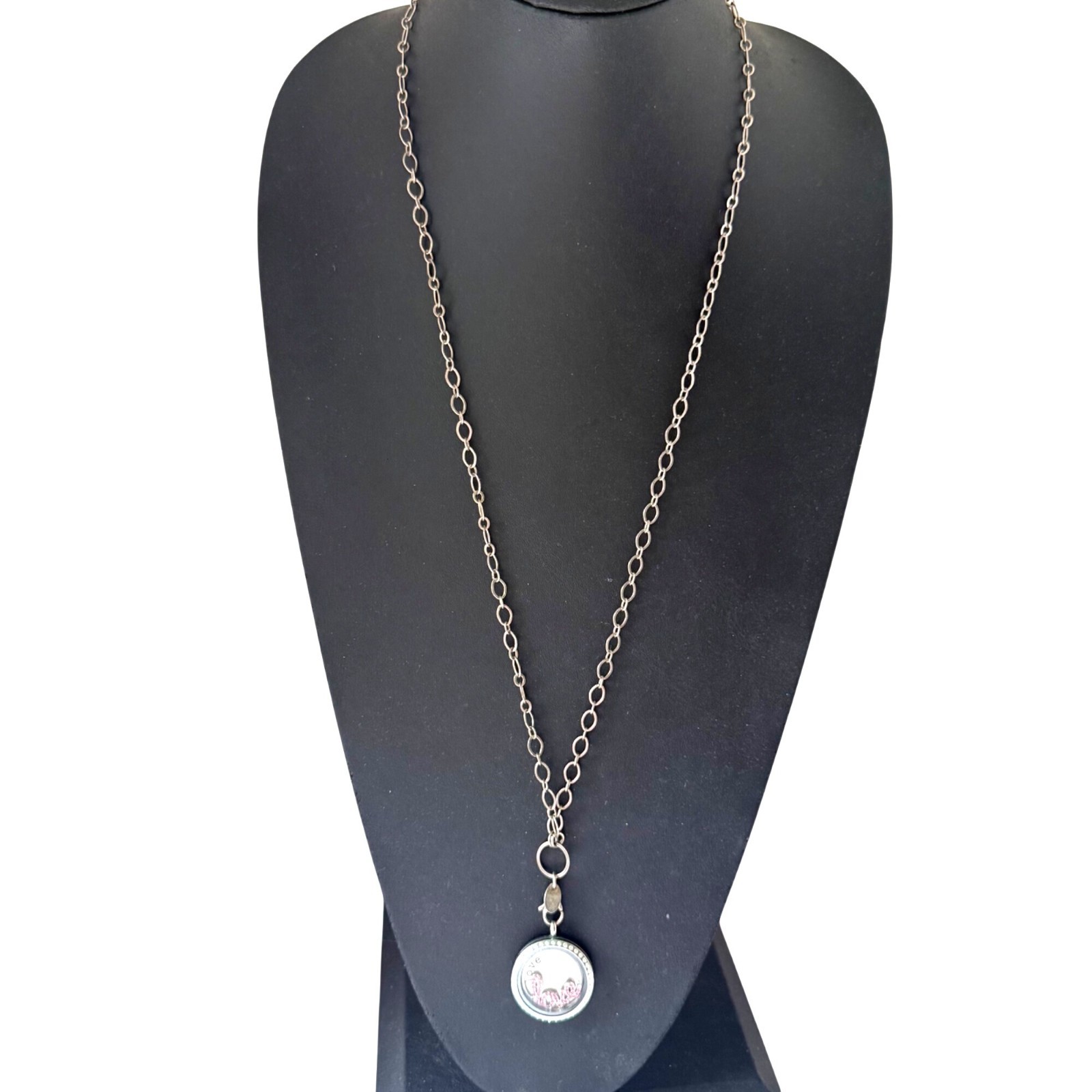 Origami Owl Necklace Love Locket Bohemian Modern Signed Silver Tone 30 inches