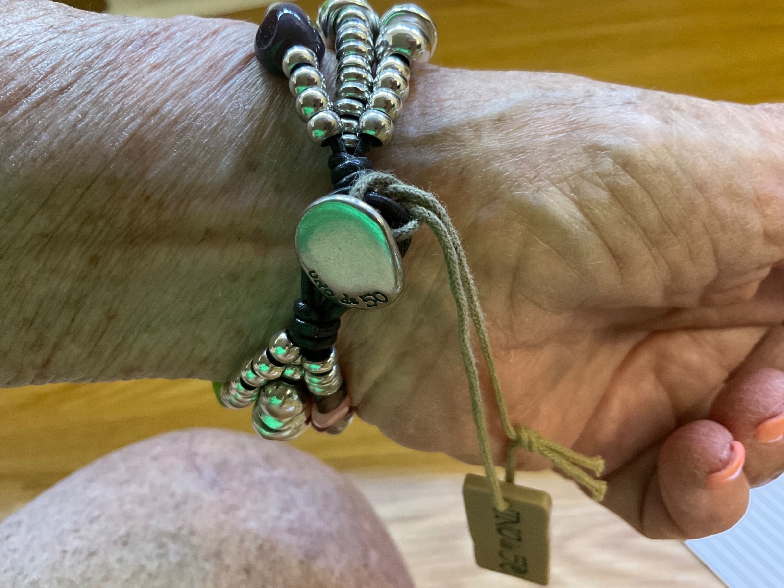 Estate Sale Uno de 50 Silver-plated,Leather, Multi Color Beads Bracelet “Atlas”