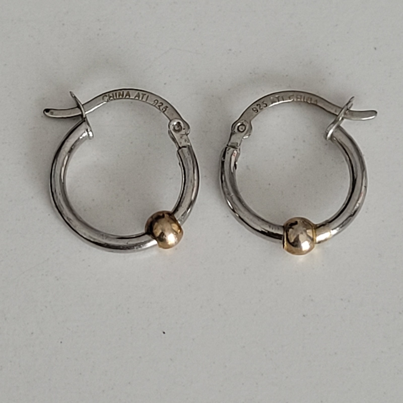 Sterling Silver Hoop Gold Tone Ball Hoops Dangle Pierced Earrings CHINA ATI .925