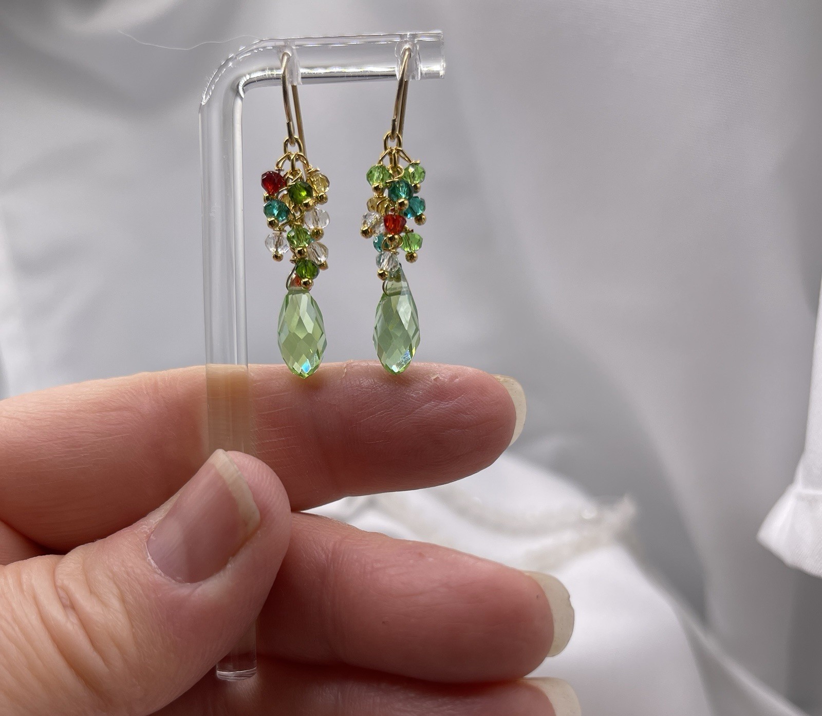 Peridot Crystal Earrings Multi-Colored Briolette Dangle – 14K Gold Filled