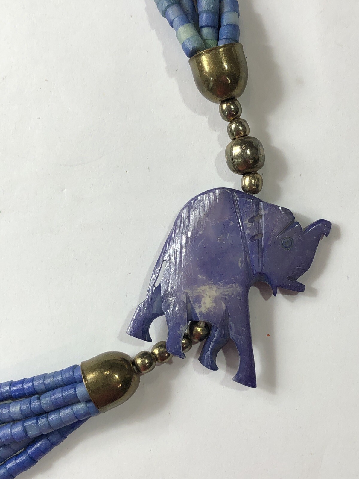 Elephant Pendant Necklace Multi-Strand Beaded Blue – 35 in Length