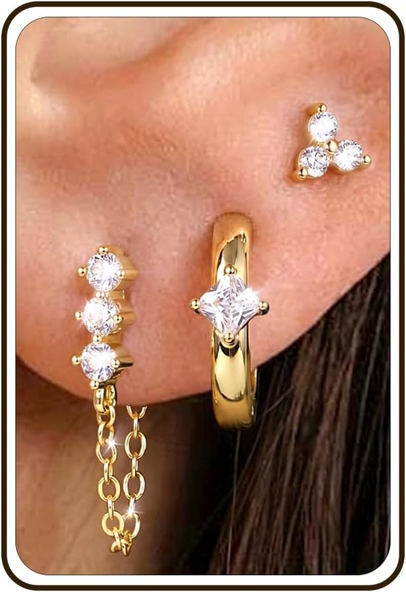 3 Pairs Earrings Stack for Women Hypoallergenic Huggie Hoop Stud Earrings Set fo